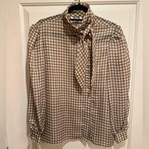Vintage Checkered Blouse with Neck Tie Detail